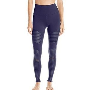 Alo Yoga Women's High-Waist Moto Legging Rich Navy Glossy Small Outdoor Active